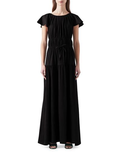 LK Bennett Carla Ruffle Sleeve Tiered Maxi Dress - Black