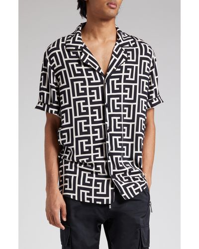 Balmain Macro Monogram Short Sleeve Pajama Shirt - Black