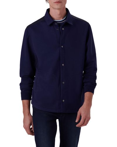 Bugatchi Knit Snap-up Shirt Jacket - Blue