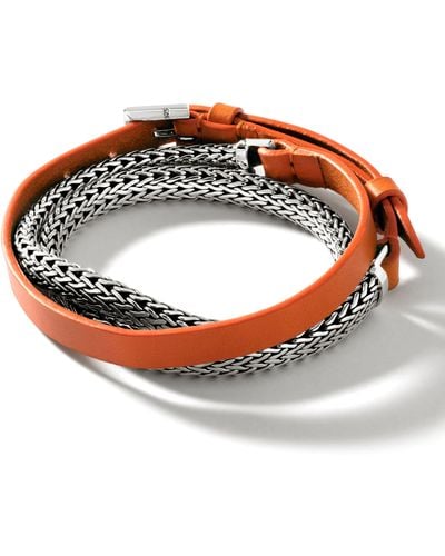 John Hardy Icon Sterling Silver & Leather Wrap Bracelet - Orange