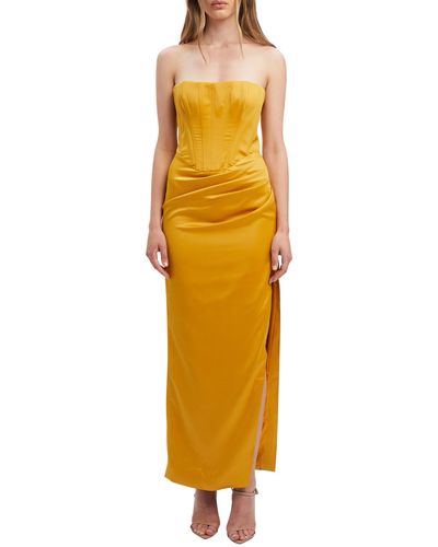 Bardot Everlasting Corset Strapless Satin Gown - Yellow