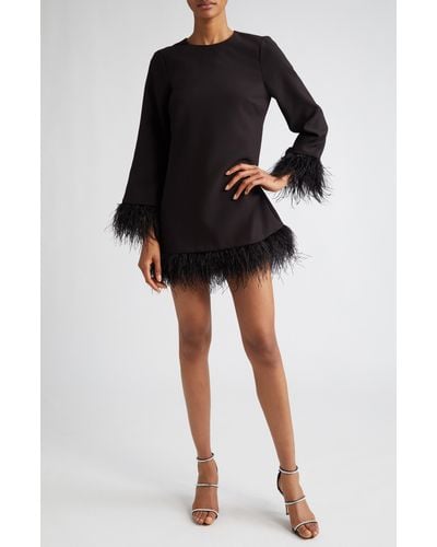 Likely Marullo Feather Trim Long Sleeve Dress - Black