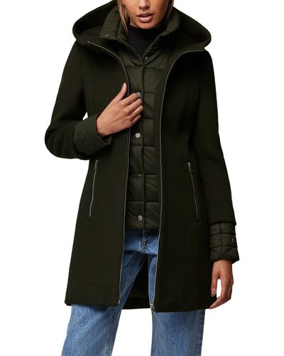 SOIA & KYO Mixed Media Wool Blend Coat With Quilted Bib Insert - Black