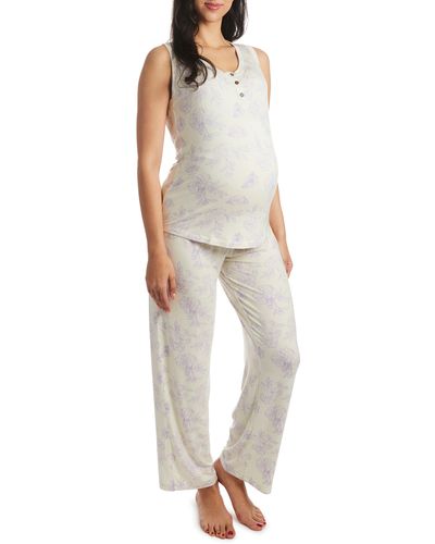 Everly Grey Joy Tank & Pants Maternity/nursing Pajamas - Natural