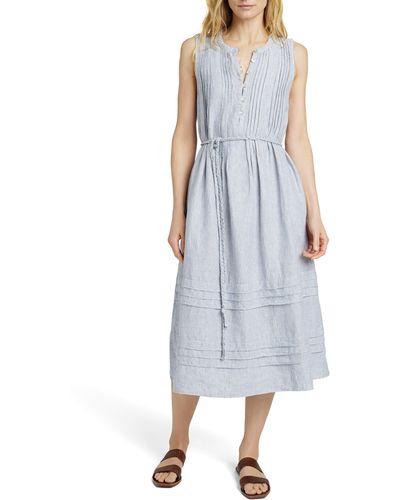 Faherty Isha Stripe Linen Midi Dress - Blue
