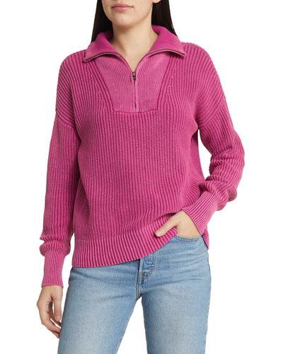 Faherty Sunwash Mariner Organic Cotton Quarter Zip Sweater - Red