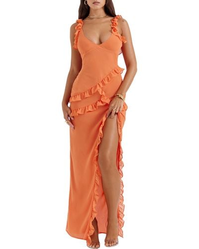 House Of Cb Pixie Ruffle Georgette Body-con Cocktail Dress - Orange