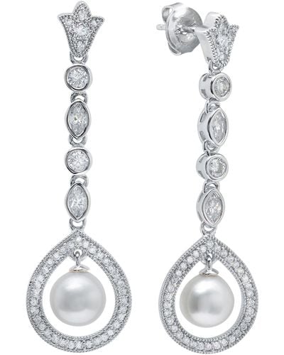 Crislu X Andrew Prince Crystal & Cultured Pearl Drop Earrings - White