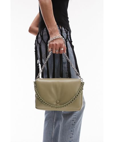 TOPSHOP Padded Chain Faux Leather Crossbody Bag - Green