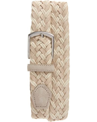 Canali Suede & Woven Fabric Belt - Natural