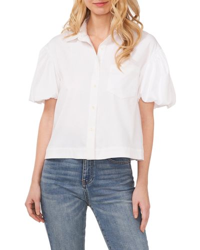 Cece Puff Sleeve Stretch Poplin Shirt - White
