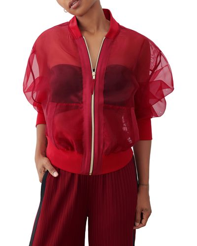 GSTQ Sheer Bomber Jacket - Red
