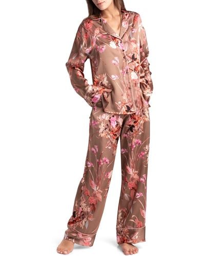 MIDNIGHT BAKERY Lovefest Floral Print Satin Pajamas - Red