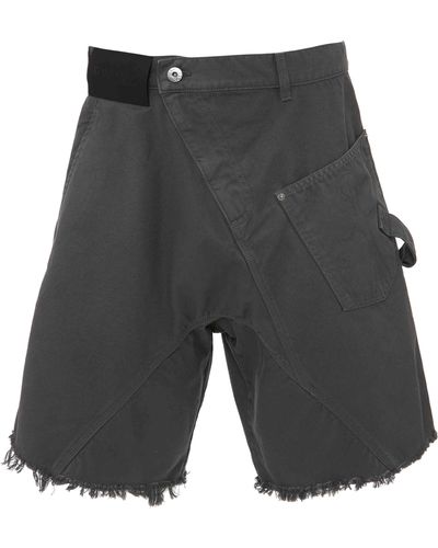 JW Anderson Twisted Cutoff Stretch Cotton Workwear Shorts - Gray