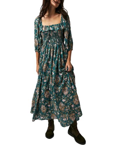 Free People Oasis Floral Smocked Maxi Dress - Green