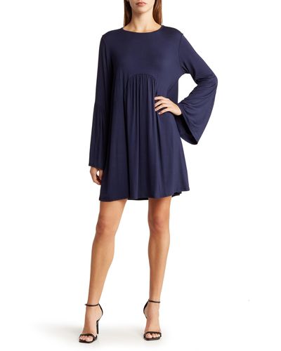 Go Couture Long Sleeve Swing Dress - Blue
