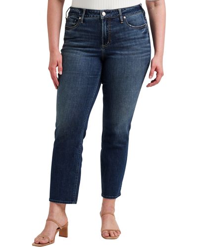 Silver Jeans Co. Suki Curvy Mid Rise Ankle Straight Leg Jeans - Blue