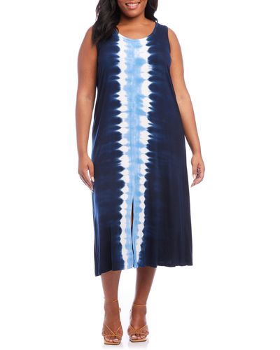 Karen Kane Tie Dye Slit Front Midi Dress - Blue