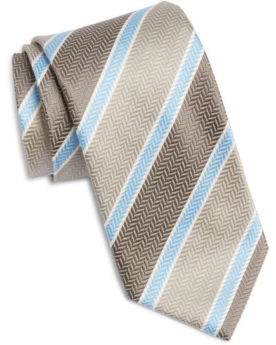 David Donahue Stripe Silk Tie - White