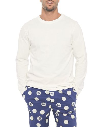 The Lazy Poet Luke Tiger Dots Blue Long Sleeve Pajama T-shirt - White