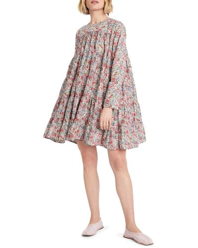 Merlette X Liberty London Soliman Floral Print Long Sleeve Tiered Dress - Multicolor
