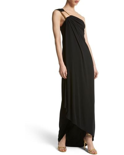 Michael Kors One Shoulder Matte Jersey Toga Gown - Black