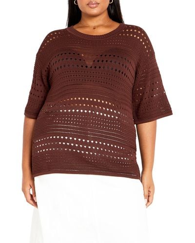 City Chic Eva Open Knit Sweater - Brown