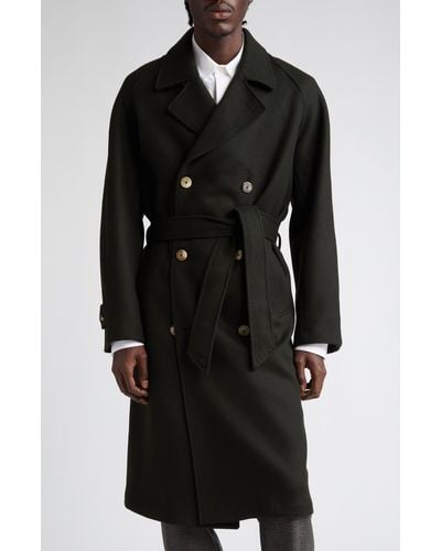 De Bonne Facture Grandad Oversize Belted Wool Trench Coat - Black