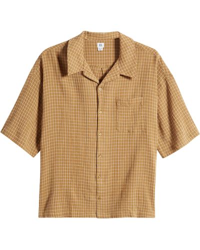 BDG Check Cotton Camp Shirt - Natural