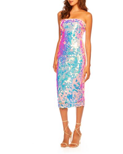 Susana Monaco Disco Sequin Strapless Midi Dress - Blue