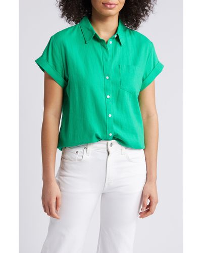 Caslon Caslon(r) Linen Blend Camp Shirt - Green