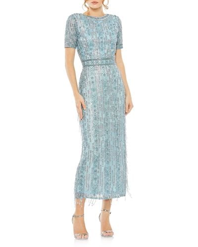 Mac Duggal Sequin & Bead Detail Cocktail Dress - Blue