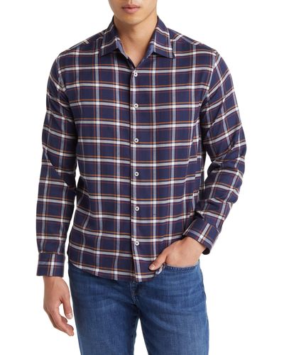 Stone Rose Tricolor Plaid Dry Touch Performance Button-up Shirt - Blue