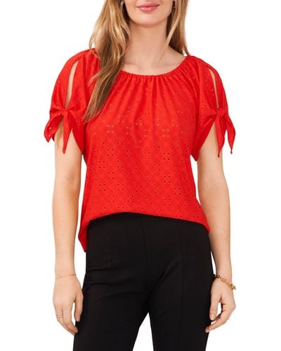 Chaus Cold Shoulder Knit Eyelet Top - Red