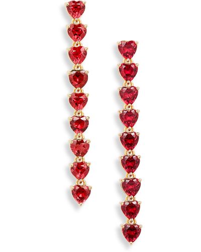 Judith Leiber Heart Cubic Zirconia Linear Drop Earrings - Red