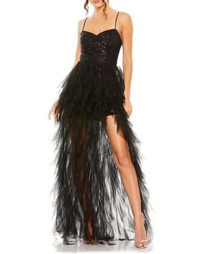 Mac Duggal Sequin Ruffle Tulle Gown - Black