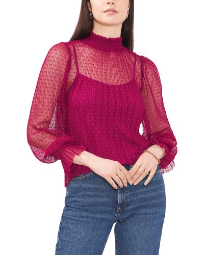 1.STATE Point D'esprit Mock Neck Top - Red