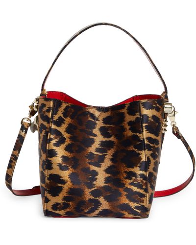 Christian Louboutin Mini Cabachic Leopard Print Leather Bucket Bag - Brown