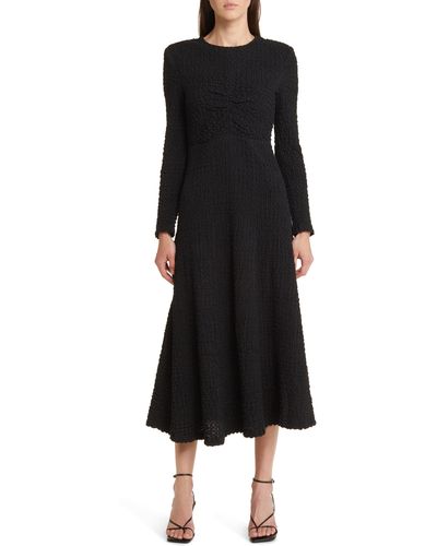 FLORET STUDIOS Textured Knit Long Sleeve Midi Dress - Black