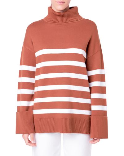 English Factory Stripe Turtleneck Sweater - Red
