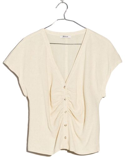 Madewell Ruched Linen Button-front Top - Natural