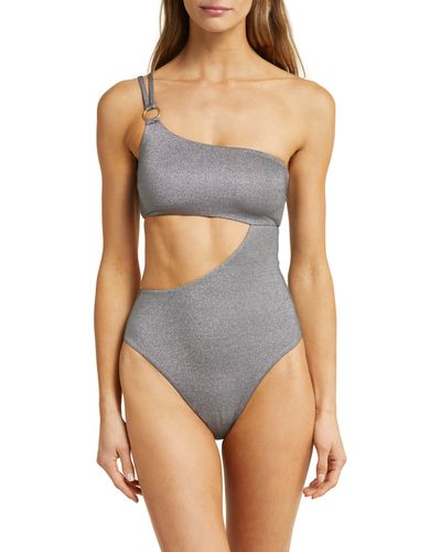 Vitamin A Vitamin A Cosmo Cutout Metallic One-shoulder One-piece Swimsuit - Blue