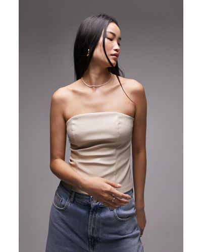 TOPSHOP Strapless Faux Leather Top - Gray