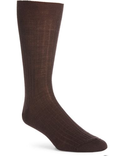 Canali Ribbed Wool Blend Dress Socks - Brown