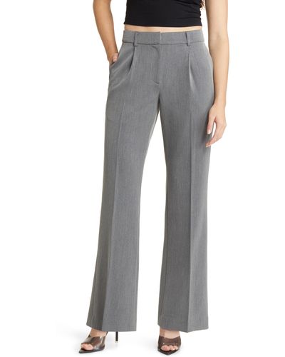 Open Edit Pleated Mid Rise Stretch Twill Pants - Gray
