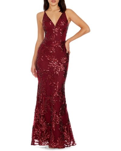 Dress the Population Sharon Embellished Lace Evening Gown - Red