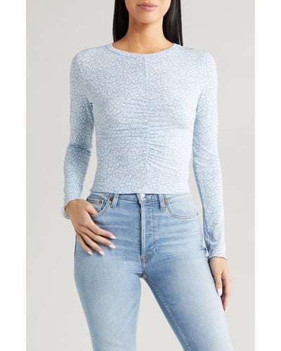 All In Favor Floral Ruched Long Sleeve Top In At Nordstrom, Size Small - Blue