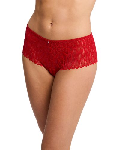 Montelle Intimates Feather Lace Brazilian Briefs - Red