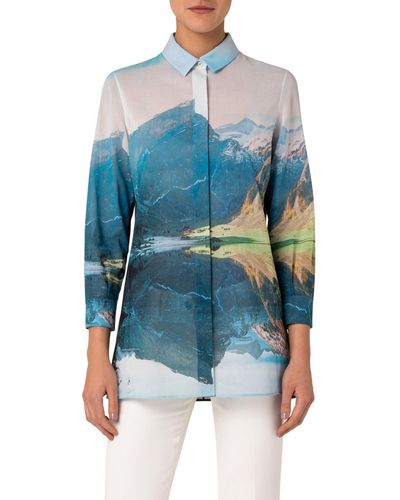 Akris Seealpsee Oversize Cotton Voile Button-up Shirt - Blue