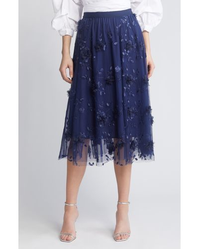 NIKKI LUND Audra Floral Appliqué Chiffon Maxi Skirt - Blue